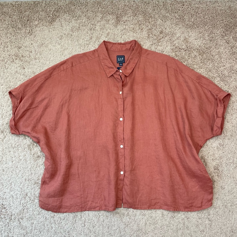 Gap Short Sleeve Dolman Linen Shirt Women’s Collared Boxy Button Front Top in XL - Picture 13 of 15